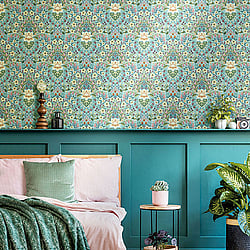 Galerie Wallcoverings Product Code 18518 - Into The Wild Wallpaper Collection - Blue Colours - Floral Damask Design
