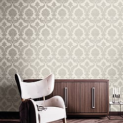 Galerie Wallcoverings Product Code 23601 - Classic Italian Wallpaper Collection - Silver Grey Colours - A traditional damask on a woven effect background, giving a classical, formal edge to any interior scheme.  Design