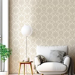 Galerie Wallcoverings Product Code 23613 - Classic Italian Wallpaper Collection - Beige Cream Colours - A floral, traditional damask on a textured background, giving a classical, formal edge to any interior scheme.  Design