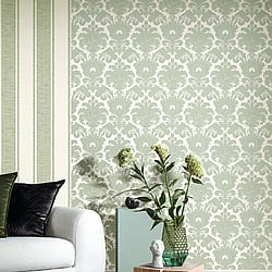 Galerie Wallcoverings Product Code 23615 - Classic Italian Wallpaper Collection - Green Colours - A floral, traditional damask on a textured background, giving a classical, formal edge to any interior scheme.  Design