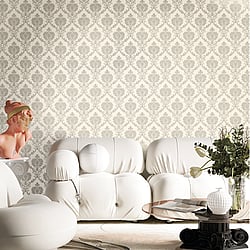 Galerie Wallcoverings Product Code 23641 - Classic Italian Wallpaper Collection - Silver Grey Colours - A damask with a stylised, contemporary edge. Less floral and more geometric, but still with the overall traditional sumptuousness of a classic damask.  Design
