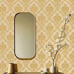 Galerie Wallcoverings Product Code 23642 - Classic Italian Wallpaper Collection - Gold Colours - A damask with a stylised, contemporary edge. Less floral and more geometric, but still with the overall traditional sumptuousness of a classic damask.  Design
