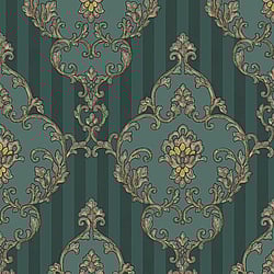 Galerie Wallcoverings Product Code 4605 - Italian Glamour Wallpaper Collection - Green Colours - Damask over Stripe Design