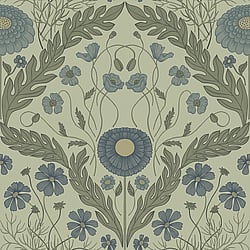 Galerie Wallcoverings Product Code 51001 - Blomstermala Wallpaper Collection - Blue Green Colours - Leafy Bloom Design