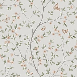 Galerie Wallcoverings Product Code 51025 - Blomstermala Wallpaper Collection - Beige Green Grey Colours - Butterfly Trail Design
