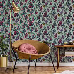 Galerie Wallcoverings Product Code DA23242 - Luxe Wallpaper Collection - Light Green Purple Colours - Blooms and Birds Design