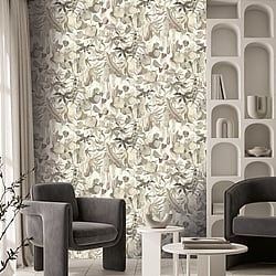 Galerie Wallcoverings Product Code DW2010 - Designer Walls Wallpaper Collection - Greige Colours - Abstract Leaves Design