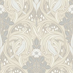 Galerie Wallcoverings Product Code ET12205 - Arts and Crafts Wallpaper Collection - Beige Cream Grey Colours - Bird Scroll Design