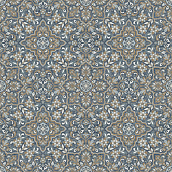 Galerie Wallcoverings Product Code FH37542 - Homestyle Wallpaper Collection - White Blue Gold Colours - Floral Tile Design