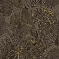 Galerie Wallcoverings Product Code FL61157 - Flourish Wallpaper Collection - Brown/Metallic Colours - Jungle Leaves Motif Design