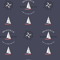 Galerie Wallcoverings Product Code G23036 - Deauville 2 Wallpaper Collection - Navy Blue Red White Colours - Deauville Boat Motif Design