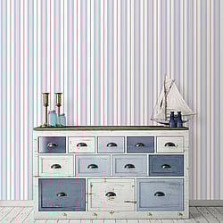 Galerie Wallcoverings Product Code G23065 - Deauville 2 Wallpaper Collection - Sky Blue Red White Colours - Two Colour Stripe Design