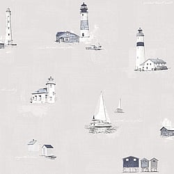 Galerie Wallcoverings Product Code G23312 - Deauville 2 Wallpaper Collection - Navy Blue Sky Blue Beige Colours - Beach Huts Design
