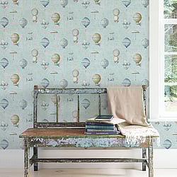 Galerie Wallcoverings Product Code G56200 - Steampunk Wallpaper Collection - Blue Colours - Air Ships Design
