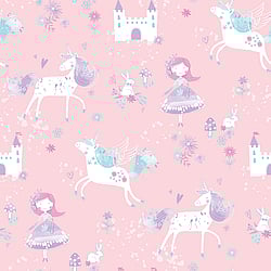 Galerie Wallcoverings Product Code G56523 - Just 4 Kids 2 Wallpaper Collection - Pink Purple Blue Colours - Unicorns and Princesses Design