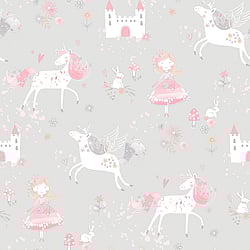 Galerie Wallcoverings Product Code G56525 - Just 4 Kids 2 Wallpaper Collection - Grey Pink Colours - Unicorns and Princesses Design