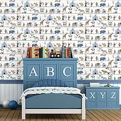Galerie Wallcoverings Product Code G56546 - Just 4 Kids 2 Wallpaper Collection - Blue Grey Black Beige Colours - Circus Parade Design