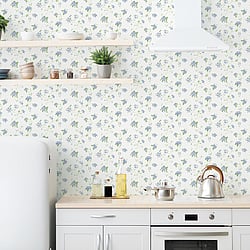 Galerie Wallcoverings Product Code G67864 - Miniatures 2 Wallpaper Collection - Blue Green White Colours - Small Floral Trail Design