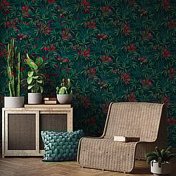 Galerie Wallcoverings Product Code HV41051 - Havana Wallpaper Collection - Green Red Colours - Havana Floral Motif Design