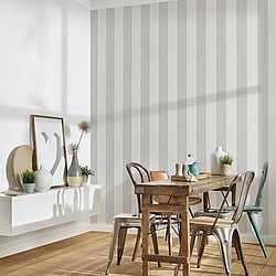 Galerie Wallcoverings Product Code MC61015 - Maison Charme Wallpaper Collection - Grey, White Colours - Add a generous dollop of style with this striking wide stripe. In its soft pastel colourways, this is one wallpaper that will bring a bright look to your home. It works wonderfully in a little one's bedroom, playroom or nursery with its calming and soothing vibe. Design