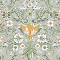 Galerie Wallcoverings Product Code S24113 - Sommarang 2 Wallpaper Collection - Beige, yellow Colours - Flowers with elegant swirls in perfect symmetry Design