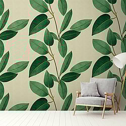 Galerie Wallcoverings Product Code WH45233M - Welcome Home Murals Wallpaper Collection - Cream, Yellow, Green Colours - Stylized Botanical Design Featuring Rich Foliage Design