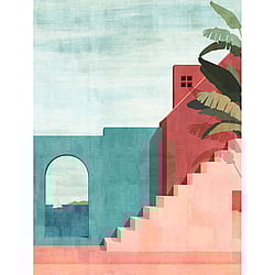 Galerie Wallcoverings Product Code WH45255M - Welcome Home Murals Wallpaper Collection - Blue, Green, Pink Colours - Sunset Coastal Steps Design